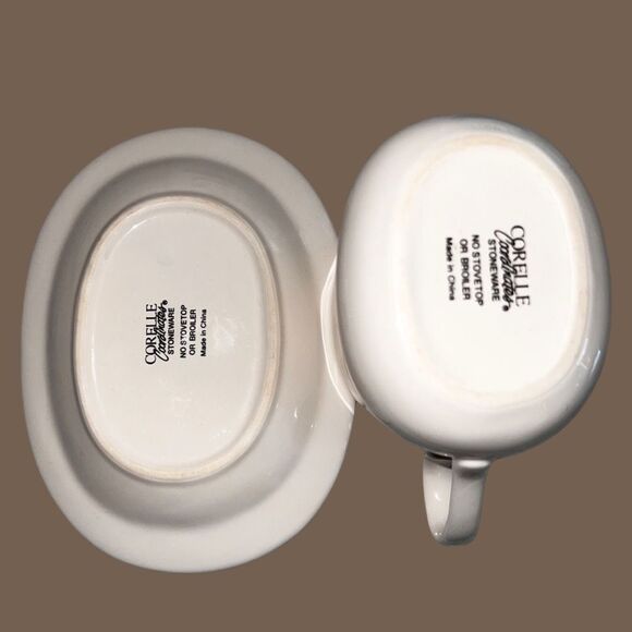 Vintage Corning Ware Abundance Gravy Boat & Underplate Stoneware - Picture 5 of 6